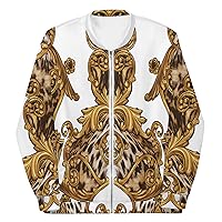 Unisex Bomber Jacket For Women Men Streetwear Leopard Flared Gold White