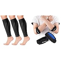 CAMBIVO 3 Pairs Calf Compression Sleeve for Women and Men | 2 Pack Tennis Elbow Brace for Elbow Pain Relief