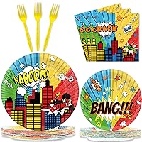 gisgfim 96 Pcs Super Theme Hero Party Plates and Napkins Party Supplies Hero Themed Party Tableware Set Hero Action Disposable Decorations Favors for Birthday Baby Shower for 24 Guests