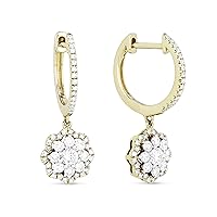 14K Rose Gold .90ct White Diamond Flower Drop Dangle Earrings