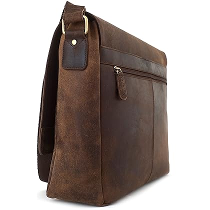 LEABAGS Leather Messenger Bag for Men Women - Briefcase genuine buffalo leather Oxford - Laptop Bag Crossbody Work College