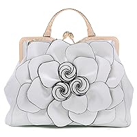 Women PU Leather Handbag Stylish Handmade Rose Flower Top-Handle Satchel Bridal Purse Shoulder Bag With Shoulder Strap