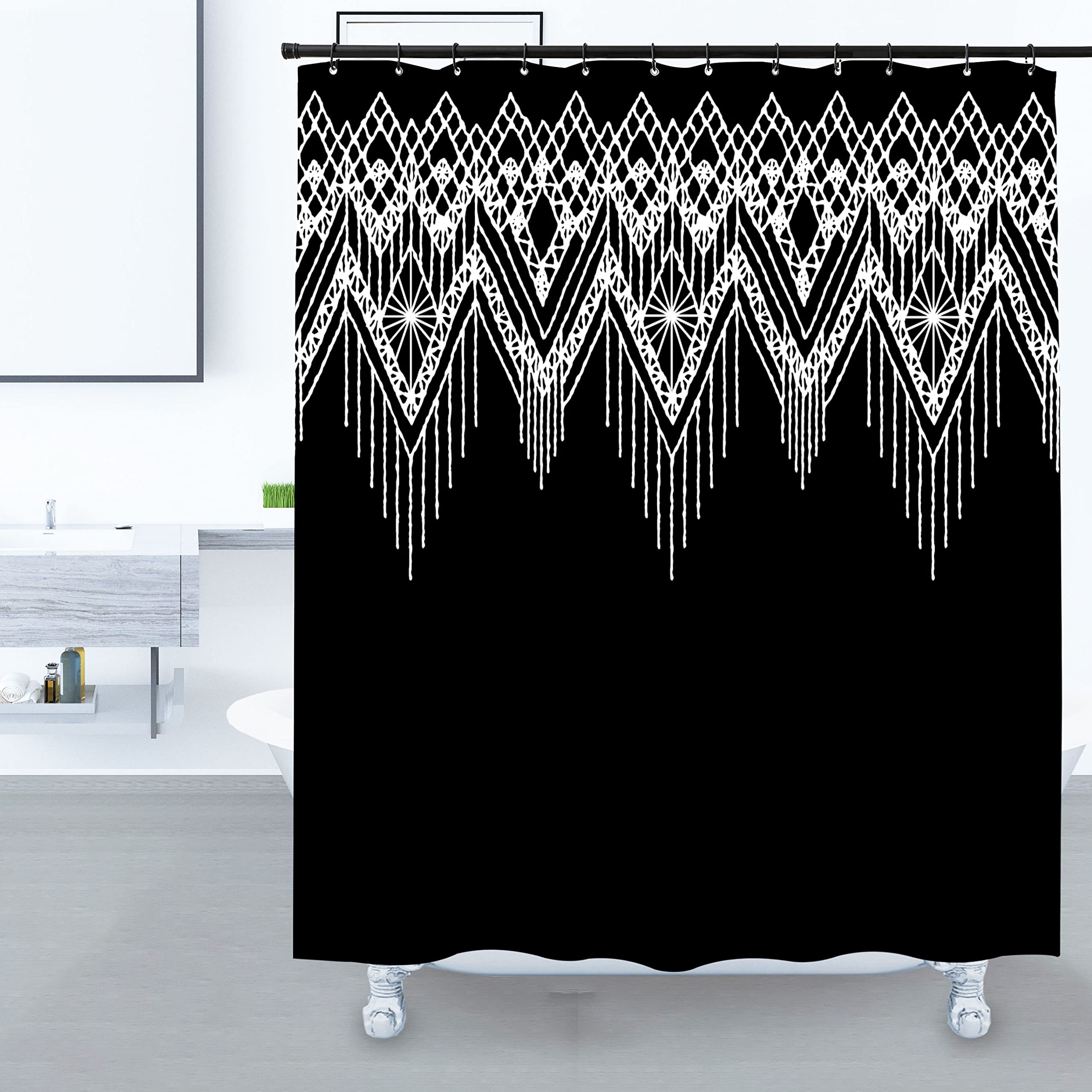 Mua Domoku Black Boho Shower Curtain Modern Geometric Bohemian ...