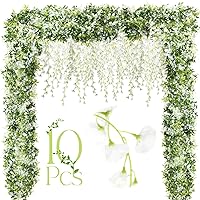 10 Pcs 72 ft Artificial Flowers Silk Wisteria Garland Artificial Wisteria Vine Silk Hanging Flower Decorations Flower Vines for Wall Wedding Arch Party Backdrop Home Garden Outdoor (White)