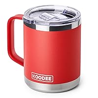 koodee Coffee Travel Mug with Lid-12 oz Stainless Steel Double Wall Insulated Coffee Mug With Handle, Sweat Proof & Spill Proof(Canyon Red)