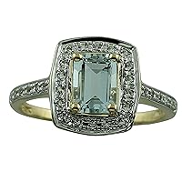 Carillon Aquamarine Cushion Shape 0.89 Carat Natural Earth Mined Gemstone 10K Yellow Gold Ring Unique Jewelry for Women & Men