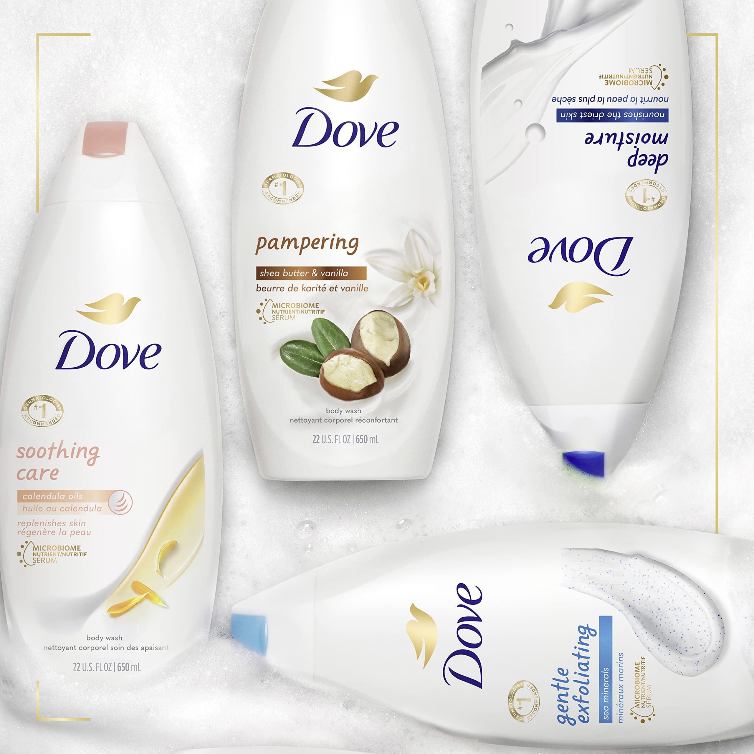Dove Soothing Care Body Wash for Sensitive Skin with Calendula-Infused Oils Hydrates and Replenishes Skin Sulfate Free, 22 Fl Oz (Pack of 4)