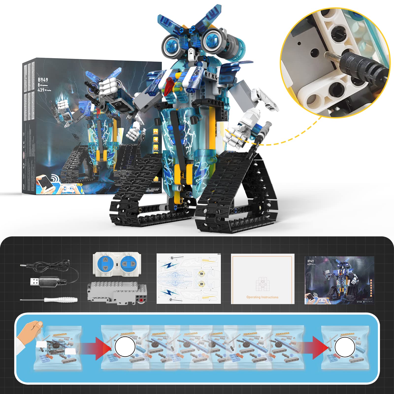 HAKPNEW Remote Control Building Blocks,Programmable Building Robotics Kit with APP Kids Robot Toys for Boys 6-12 Years Old