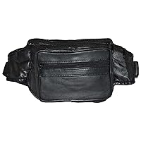 Leatherboss Genuine Leather Travel Fanny Pack Waist Belt Bag Pouch for men women, Black