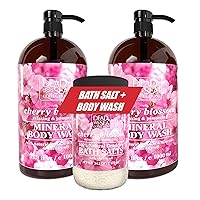 Dead Sea Collection Cherry Blossom Body Wash - Pack of 2 (67.6 fl. oz) and Bath Salts - Large 34.2 OZ. HUGE BUNDLE