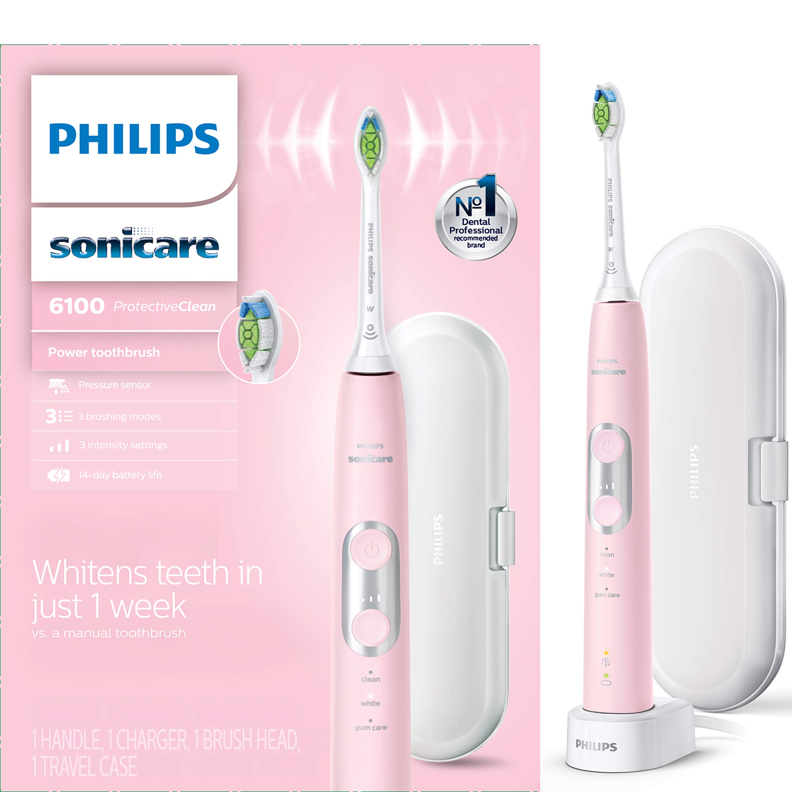 Philips Sonicare ProtectiveClean 6100 Rechargeable Electric Power Toothbrush, Pink, HX6876/21