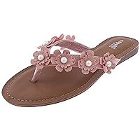 Capelli New York Faux Leather and Floral Gems Ladies Flip Flops