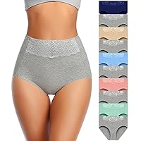MISSWHO Women's High Waisted Cotton Underwear Soft Breathable Full Coverage Stretch Briefs Ladies Panties 5-Pack