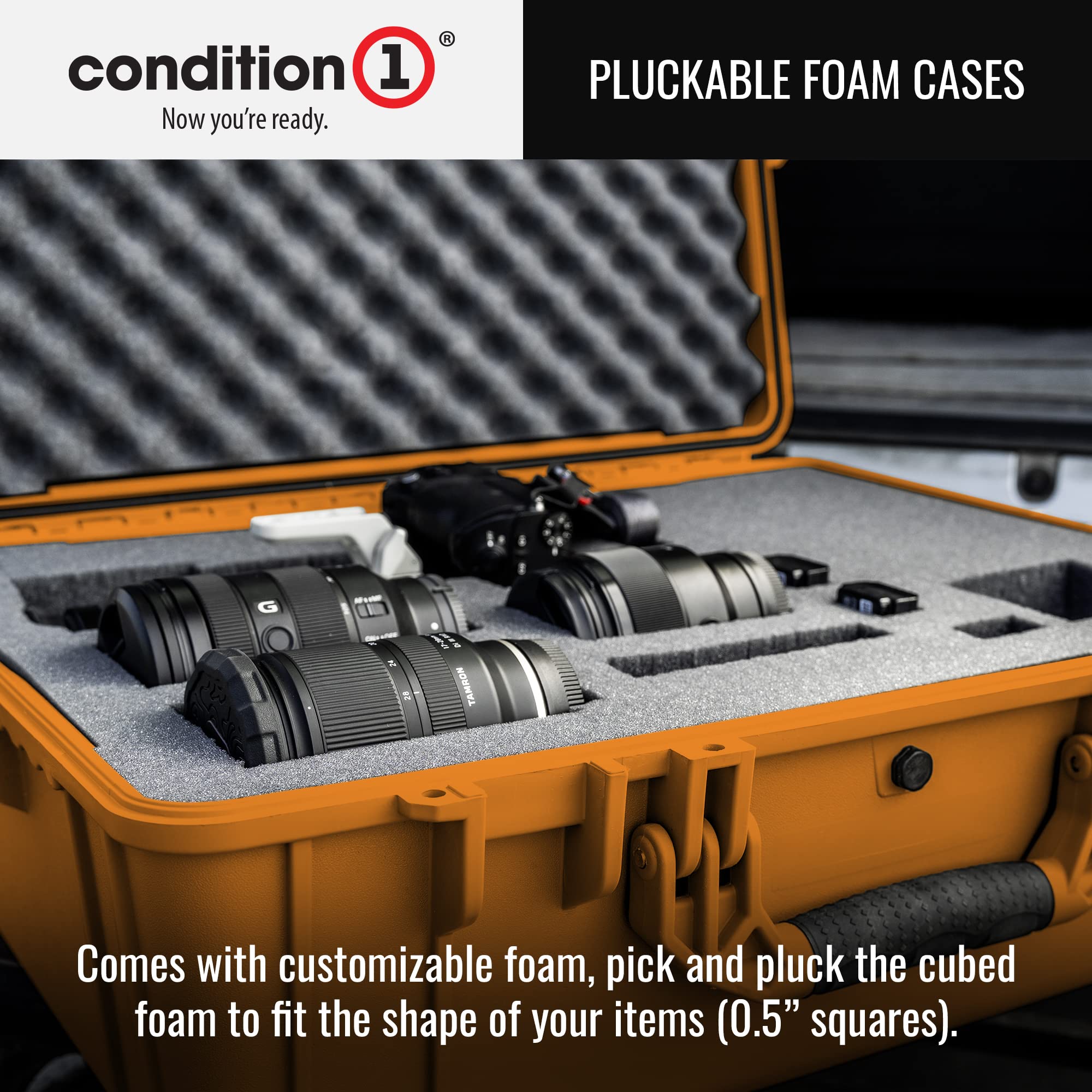 Condition 1 Medium Waterproof Hard Travel Case with Foam Heavy-Duty Protective Portable Storage Box, Camera, Tool, Handgun, Drone Carrying Cases, 13.5