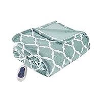 Beautyrest Ogee Printed Plush Electric Blanket for Cold Weather, Fast Heating, Auto Shut Off, Virtually Zero EMF, Multi Heat Setting, UL Certified, Machine Washable, Aqua Oversized Throw 60x70