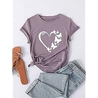 Women's Tops Sexy Tops for Women Shirts Heart and Butterfly Print Tee Shirts for Women (Color : Mauve Purple, Size : Large)