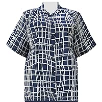 Women's Plus Size Short Sleeve Button-Front Print Tunic with Pleats