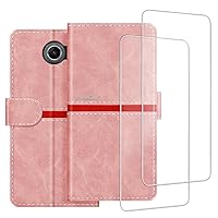 Phone Case Compatible with BlackBerry Priv + [2 Pack] Screen Protector Glass Film, Premium Leather Magnetic Protective Case Cover for BlackBerry Priv (5.4 inches) Pink