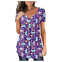 Womens Fashion Casual Tees Tops Printed Short Sleeve Shirts V Neck Loose Comfortable Pullover T Shirts Blouses