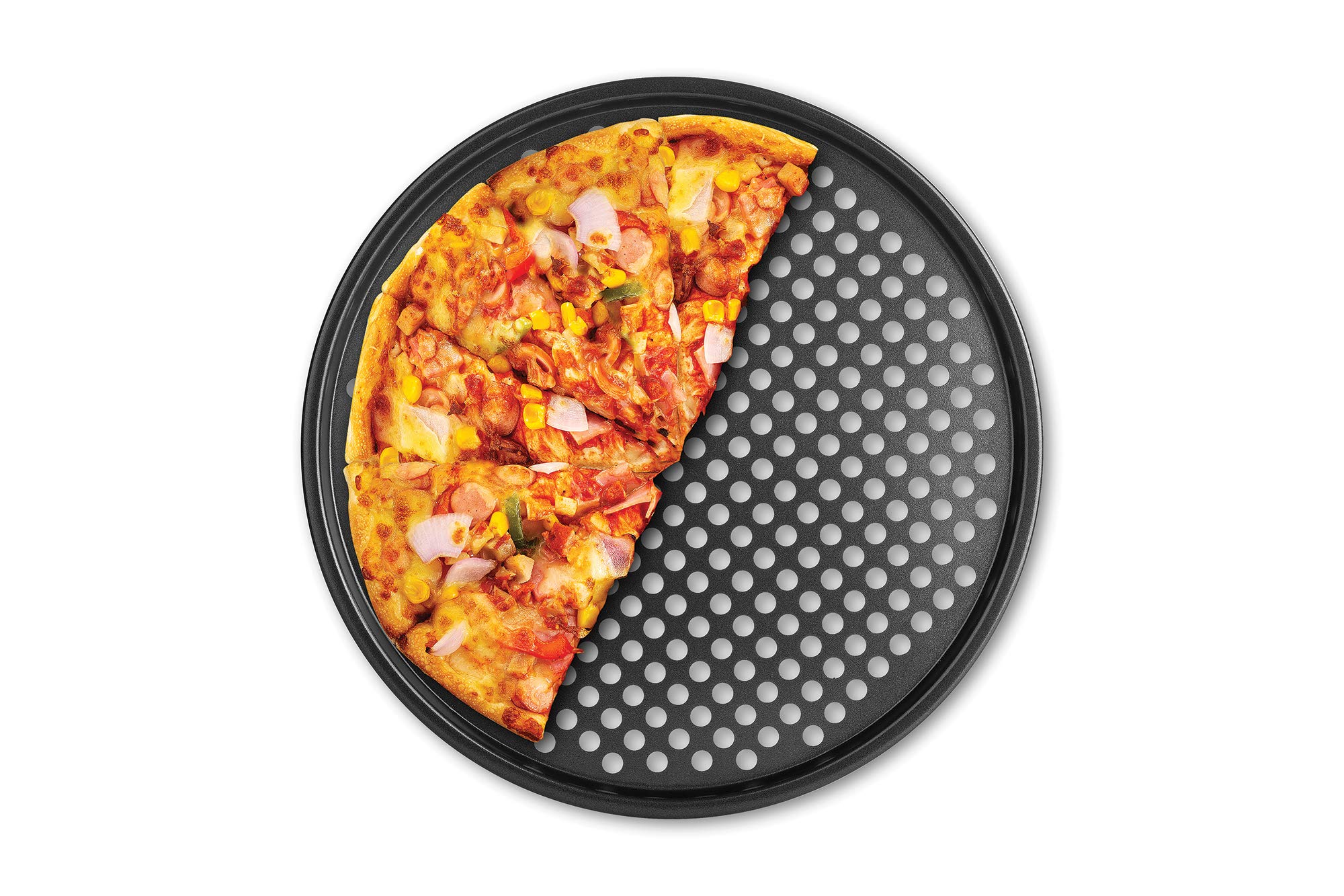 Fox Run Pizza Crisper Pan, Carbon Steel, Non-Stick,Black,14.5 x 14.5 x 0.25 inches