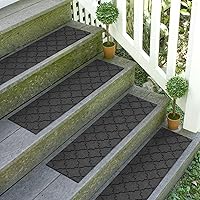 Waterhog Stair Treads, Set of 4, 8-1/2 x 30 inches, Made in USA, Durable and Decorative Floor Covering, Indoor/Outdoor, Water-Trapping, Cordova Collection, Charcoal