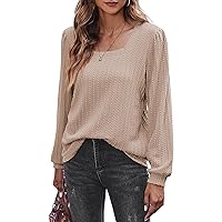 Zeagoo Long Sleeve Square Neck Shirts Lightweight Rib Knit Pullover Sweater Causal Loose Fit Tunic Blouse Top