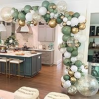 137PCS Sage Green Balloon Garland Arch Kit White Gold Confetti Balloons Retro Green Balloon and Gold Metallic Chrome Latex Balloons for Wedding Birthday Baby Shower Decorations (Sage green kit 1)