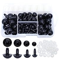 ARTCXC 10/15/18/20mm 180Pcs 4Size Black Plastic Safety Eyes Craft Eyes with Three Fork Designed Washers for DIY of Puppet, Bear Crafts, Plush Animal Doll Amigurumi Crochet Making Supplies