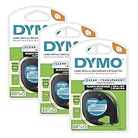 DYMO LT Labeling Tape for LetraTag Label Makers, Black Print on Clear Labels, 1/2-Inch x 13-Foot Rolls, 3 Count
