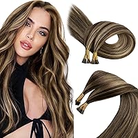 [2 Packs]Sunny Itip Hair Extensions Dark Brown Highlight Caramel Blonde Bundle with Wire Hair Extensions Same Color 20inch