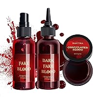 3Pcs Halloween Fake Blood Makeup Kit Realistic SFX Makeup Set - Blood Spray 2.03oz + Coagulated Blood 1.06oz + Dripping Blood 2.03oz, Edible Washable Special Effects Faux Blood for Zombie Vampire