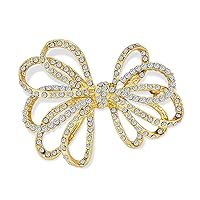 Large Bridal Holiday Statement Christmas Pave Crystal Wedding Open Bow Ribbon Brooch Pin For Women Silver, Rose, Gold Tone Rhodium Plated