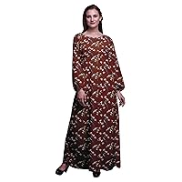 Bimba Printed Women's Polyester Georgette Long Sleeve Maxi Elastic Waist Casual Summer Maxi Dress