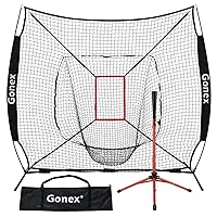 Gonex 7' x 7' Baseball Softball Practice Net Set with Batting Tee for Hitting and Pitching Batting, Practice Training Aid, with Strike Zone, Large Mouth, Bow Frame, Carrying Bag