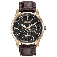Citizen Men's Eco-Drive Corso Classic Watch in Gold-tone Stainless Steel with Brown Leather strap, Black Dial, 44mm (Model: BU2013-08E)