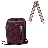 KEDZIE Cloud 9 Quilted Puffer Convertible Sling Bag (Mulberry) & Embroidered Interchangeable 2-Inch Bag Strap (Cross Stitch)