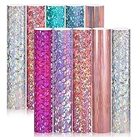 AHIJOY Holographic Sparkle Shimmer Permanent Vinyl Sheets 10 Pack Glitter Vinyl 12