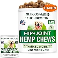Hemp + Glucosamine + Grass Treatment for Dog Urine Bundle - Joint Pain Relief + Grass Restore - Hemp Oil, Chondroitin w/MSM, Omega 3 + Probiotics - Hip & Joint Supplement + Pee Lawn Repair - 240 Chews