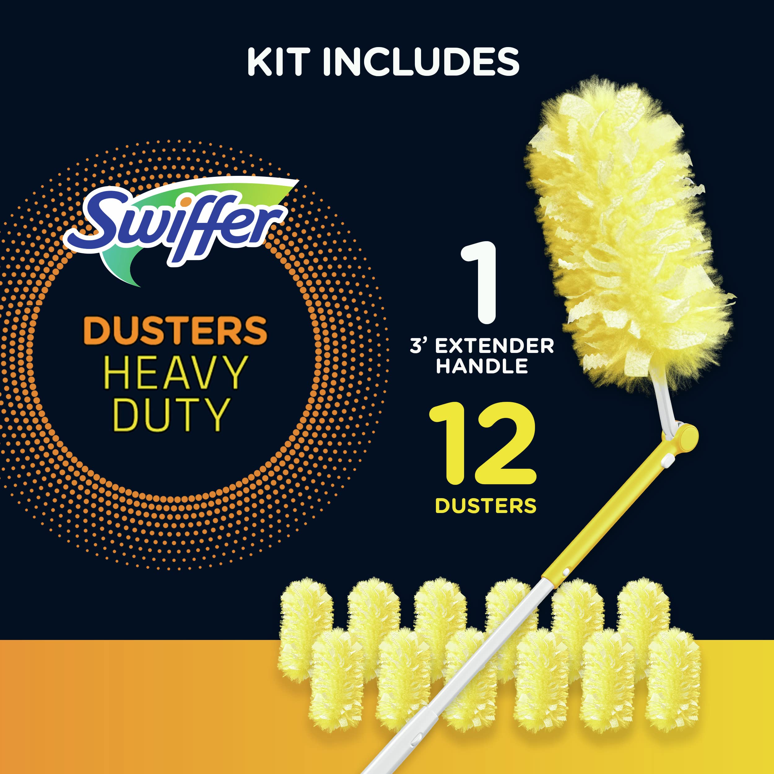 Swiffer Dusters Heavy Duty Extender Handle Starter Kit (1 Handle, 12 Dusters)