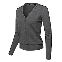 Women's Light Weight Solid V-Neck Button Closure Long Sleeves Sweater Cardigan