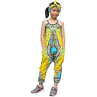 RaanPahMuang Girls Bright Onsie Onepiece JumpSuit in Dashiki African Art with Bow