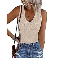 MEROKEETY Women's 2024 Ribbed Button V Neck Bodysuits Sleeveless Slim Fit Knit Body Suits