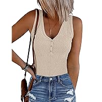 Women's 2024 Ribbed Button V Neck Bodysuits Sleeveless Slim Fit Knit Body Suits