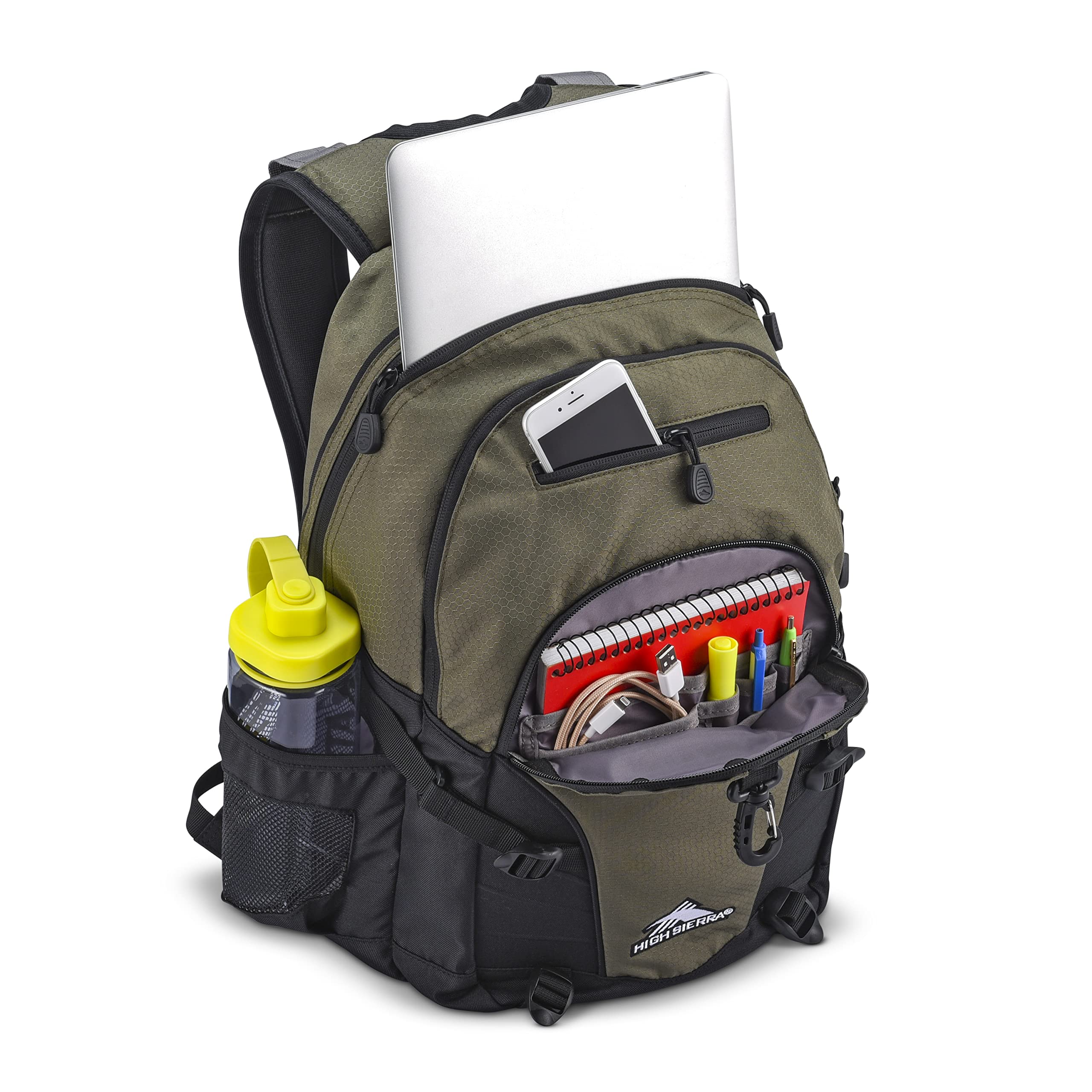 High Sierra Loop-Backpack, Travel, or Work Bookbag with tablet-sleeve, Olive, One Size