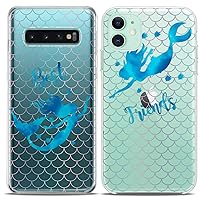 Matching Couple Cases Compatible for Samsung S23 S22 Ultra S21 FE S20 Note 20 S10e A50 A11 A14 Mermaid Best Friends Clear Blue Scale Silicone Cover Anniversary Women Girly BFF Kawaii
