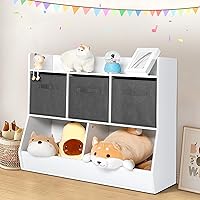 Toy Storage Organizer with 3 Removable Drawers, Kids Multi Shelf Cubby Bookshelf, Floor-to-Ceiling Multifunctional Storage Toy Cabinet for Children's Rooms, Playrooms and Kindergartens