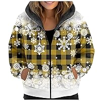 Women's Leather Jacket Winter Velvet Thickened Christmas Print Hooded Jacket Fall, M-3XL