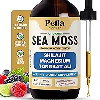 Sea Moss, Shilajit, Magnesium, Tongkat Ali Liquid Drops - Vegan, Fast Absorption, Made with Clean & Natural Ingredients - Magnesium Liquid Supplement for Enhanced Daily Vitality (Berry Lemonade, 60mL)