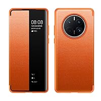 ZORSOME for Huawei Mate 50 Pro Smart Clear View Cover,Ultra Slim Leather Flip Protective Cover for Huawei Mate 50 Pro,Orange