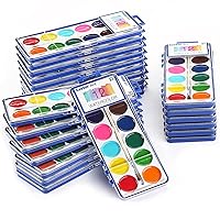 12 Colors Watercolor Paint Set for Kids, 24 Pack Washable Water Colors for Party Favors, Gifts, Classroom Supplies (Wood Brushes Included)